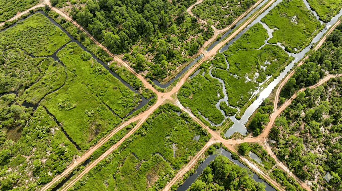 Aerial view of trails at Suburban Estates Holopaw