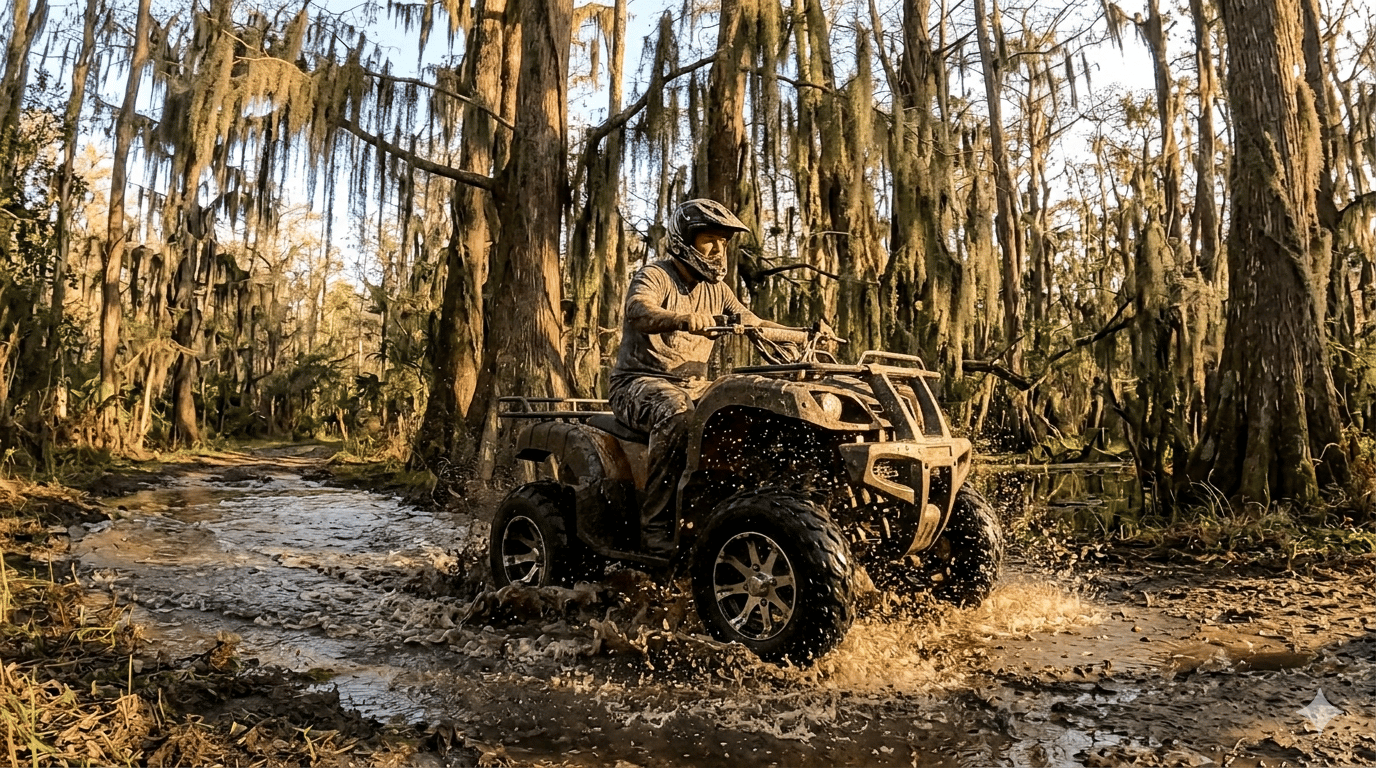 ATV riding through swamp trails in Holopaw